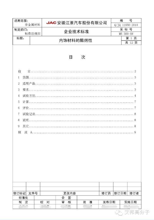 【收藏】安徽江淮汽車(chē)內(nèi)飾材料阻燃性檢測(cè)標(biāo)準(zhǔn)