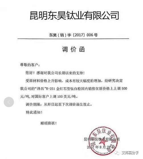 钛白粉8月底再涨价100美元！开工率不足50%