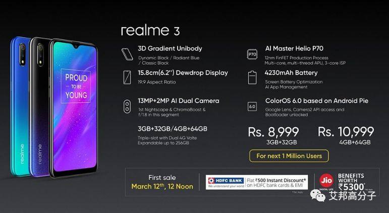 OPPO realme 3海外发布，一体注塑成型无中框，2019塑胶手机外壳新趋势？