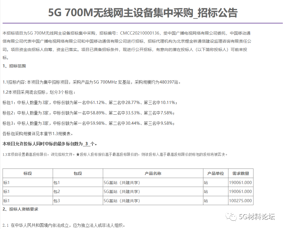 48万个宏基站+174万面天线！广电与移动集中采购招标工作正式启动