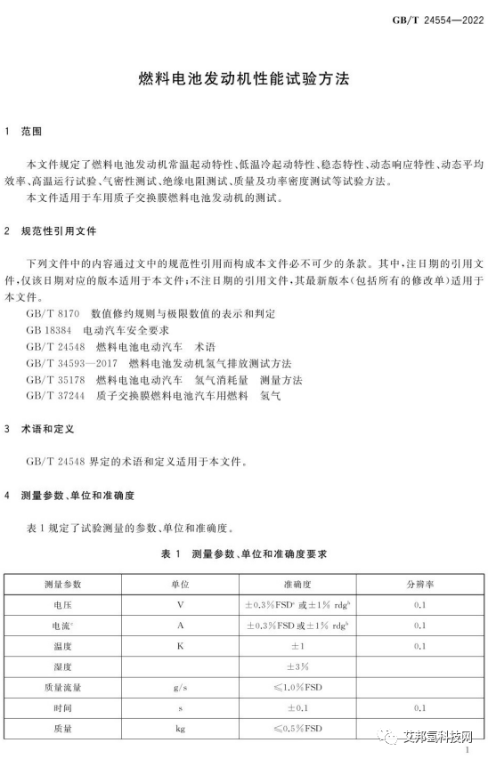 氢燃料电池发动机性能试验方法