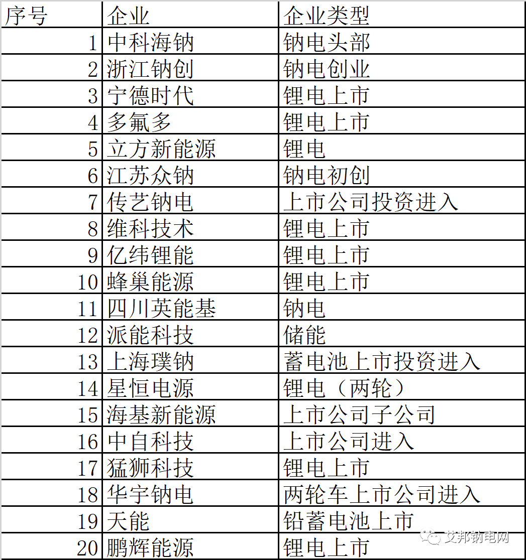 鈉離子電池量產元年，20家企業數據簡報.xls