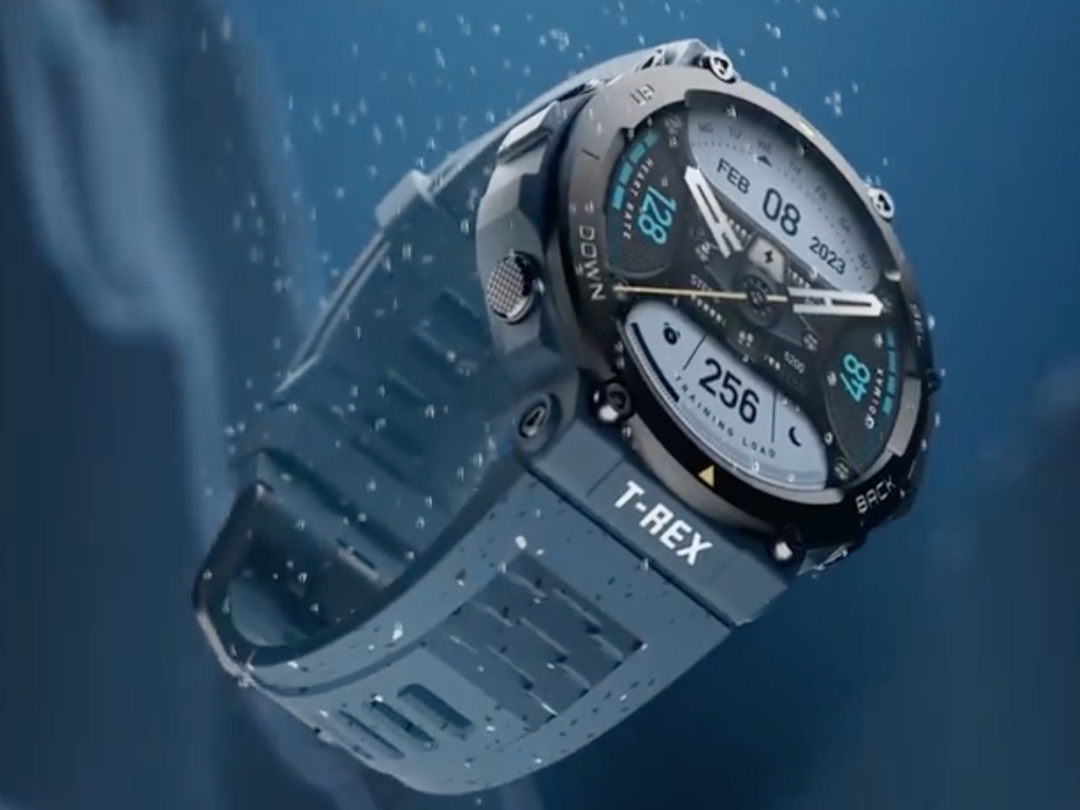 華米推出 Amazfit T-Rex 2 海洋藍限定版手表，表帶與包裝采用了 100%環保材料開發